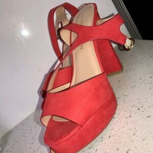 Vibrant Red Platform Shoes with Thick Ankle Strap